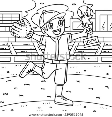 Boy with a Baseball Trophy Coloring Page for Kids