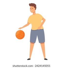 Boy basketball play icon cartoon vector. School gym play. Action sport run