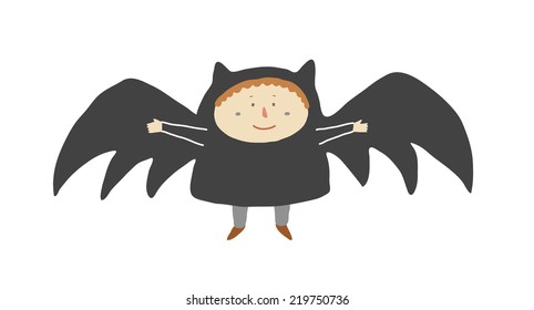 Boy with a bat costume in Halloween, vector illustration