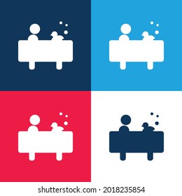 Boy In Bath With A Duck blue and red four color minimal icon set