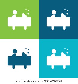 Boy In Bath With A Duck Flat four color minimal icon set