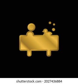 Boy In Bath With A Duck gold plated metalic icon or logo vector