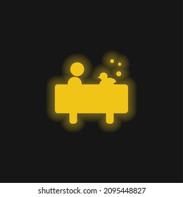 Boy In Bath With A Duck yellow glowing neon icon
