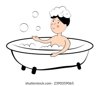 Boy bathing in the bathtub