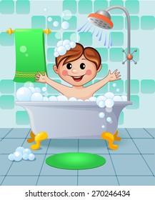 Boy in the bathroom. Vector illustration