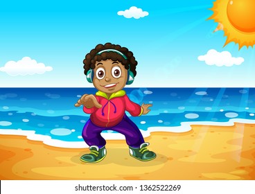 A boy at the beach illustration