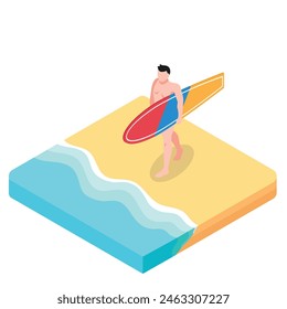 Boy Beach Summer Surfing Isometric 