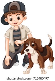 Boy and beagle dog illustration