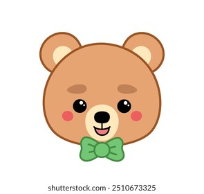 Boy bear with bow tie. Cheerful bear. Cartoon, kawaii, Isolated vector illustration eps 10