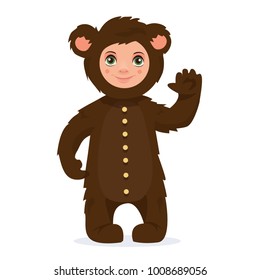  Boy in bear costume. New Year costume, masquerade. Vector illustration.