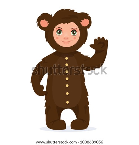  Boy in bear costume. New Year costume, masquerade. Vector illustration.