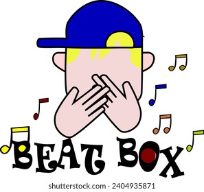 Boy Beatbox Text font icon vector boy head and hat, Melody in music hiphop song. Make the sound of the instrument with the mouth.