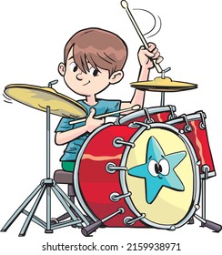 boy beats the drums briskly and agilely