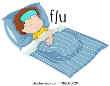 Niño en cama con ilustración de flauta