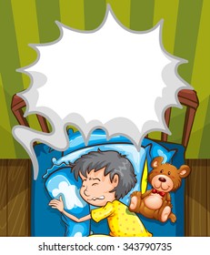 Boy in bed having nightmare illustration