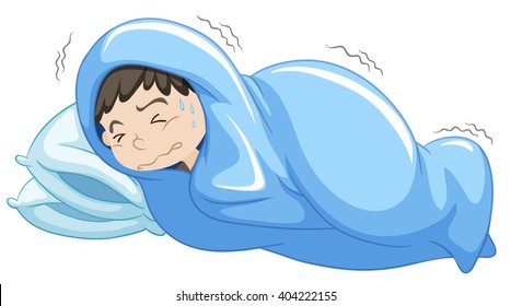 Boy in bed having nightmare illustration