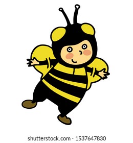 A boy in a bee costume. Christmas at school. Cartoon drawing, New Year's holiday costume. Vector illustration