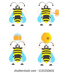 a boy in a bee costume,vector image, flat design, cartoon character,icon set