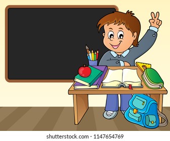 Boy behind school desk theme image 2 - eps10 vector illustration.