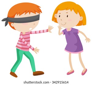 Boy Being Blind Folded Illustration