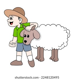 boy is being a fat sheep herder. vector design illustration art