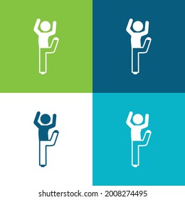 Boy With Bended Leg And Arms Up Flat four color minimal icon set