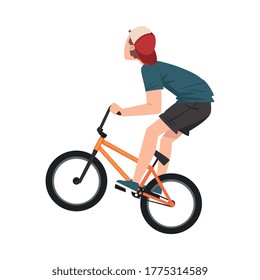 Boy Bicycle Jumper, Extreme Hobby or Sport Cartoon Style Vector Illustration