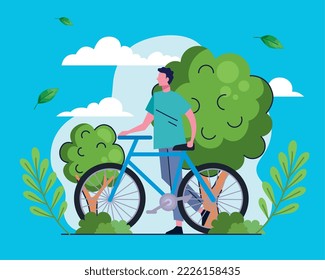 escena del paisaje de los niños en bicicleta