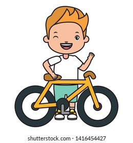 boy with bicycle on white background vector illustration  