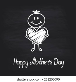 boy with big heart (cartoon doodle). Happy mothers day card