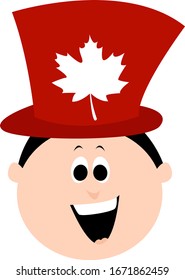 Boy with big red hat, illustration, vector on white background.