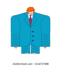 Boy In Big Suit. Small Businessman. Child In His Father Jacket. Vector Illustration
