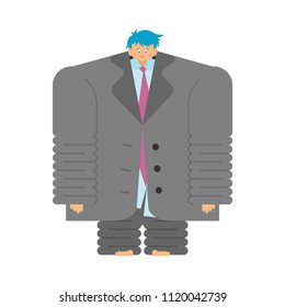 Boy In Big Suit. Small Businessman. Child In His Father Jacket. Vector Illustration
