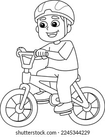 Boy Biking Isolated Coloring Page for Kids