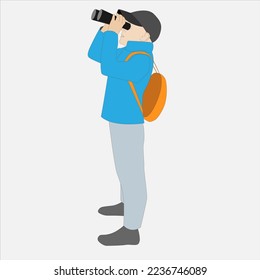 boy with binoculars on white background