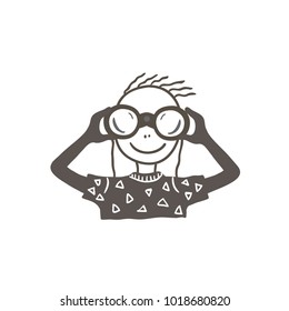 Boy and binoculars. Vector illustration for adventure banner.