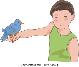 Boy with a bird in his hand