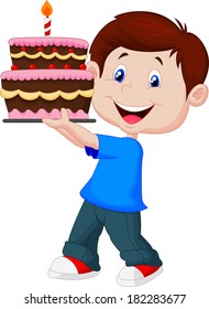 Boy with birthday cake