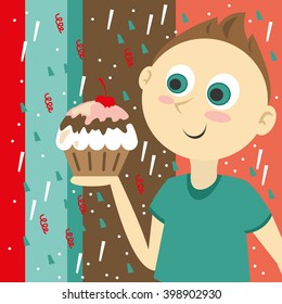 Boy with birthday cake. Vector Illustration