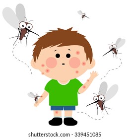 Boy bitten by mosquitoes. Vector illustration
