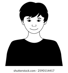 A boy in black and white. A profile picture of a child smiling. A black and white teenage avatar picture. editable stroke.