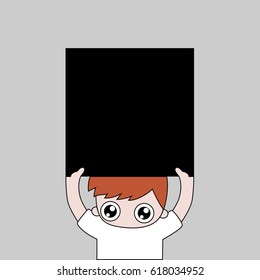 boy and blank banner. holding banner. template. vector illustration.