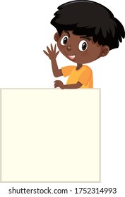 Niño con ilustración de banner en blanco