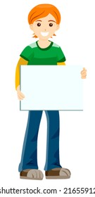 Boy with Blank Cardboard - Vector