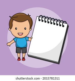 Boy with a blank notebook with space for text. Isolated vector