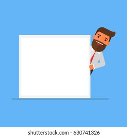 Boy with blank white banner