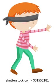 Boy blindfolded walking alone illustration