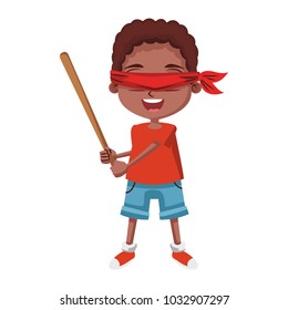 Boy with blinfolded and bat