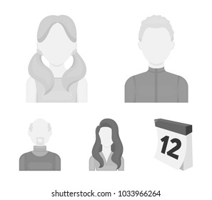 Boy blond, bald man, girl with tails, woman.Avatar set collection icons in monochrome style vector symbol stock illustration web.