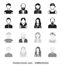 Boy blond, bald man, girl with tails, woman.Avatar set collection icons in black,monochrome style vector symbol stock illustration web.